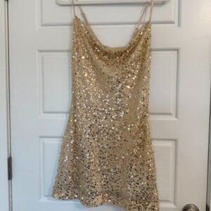12th Tribe Gold Sequin Cowl Neck Mini Dress Size M Party Dress